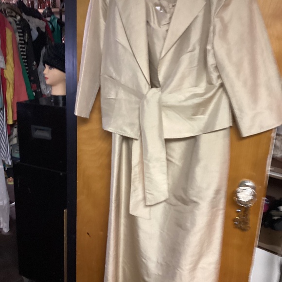 Talbots pure silk dress jacket Set SIZE 16 GOLD. MOTHER OF THE BRIDE ?EVENING ? - Picture 2 of 10